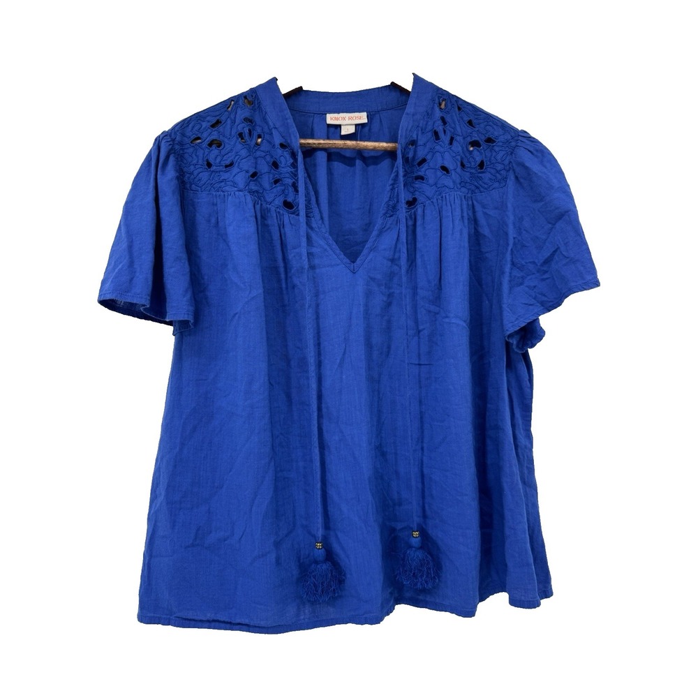 Knox Rose Blue Peasant Top Tassel Boho Cottagecore Fairy festival light summer L